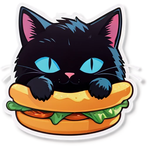 Black cat dreaming about food  emoji