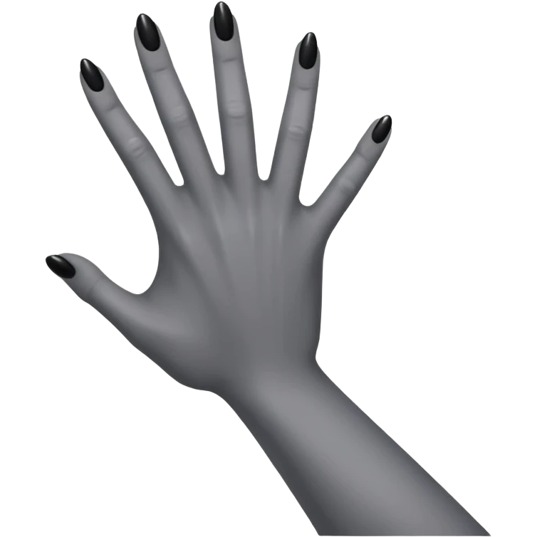 front angle view of a grey colored arm and hand reaching out with black nails emoji