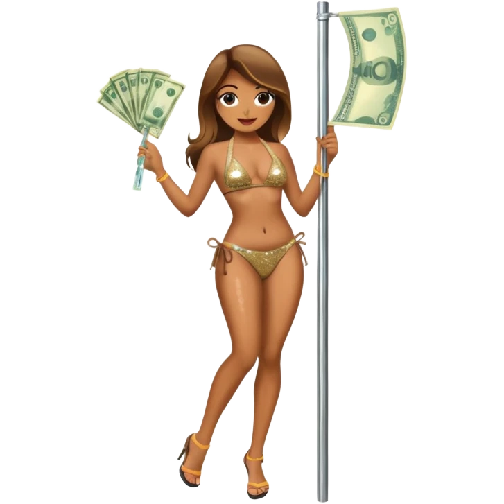 A stripper on a stripping pole with money emoji