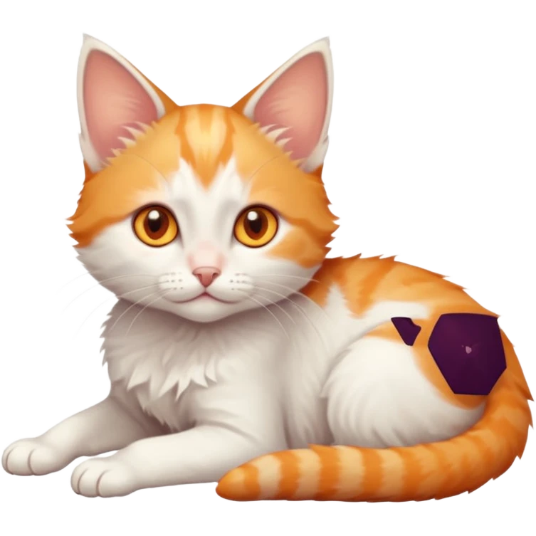 full body of very small + skinny ginger and white kitten with deep orange eyes and triangular shaped face lying down emoji