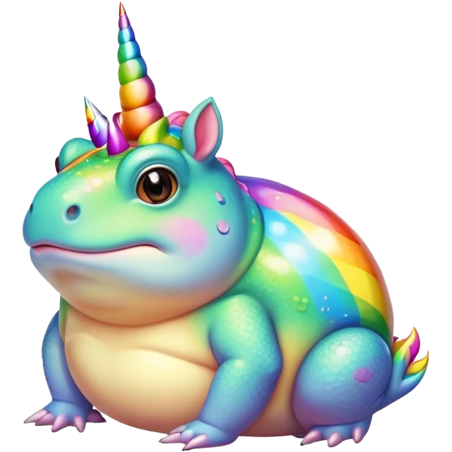 fat round rainbow toad with unicorn horn emoji