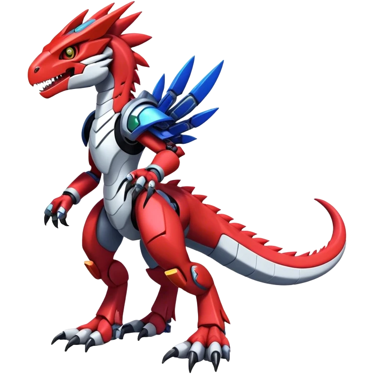 Furry maned Cool Edgy Futuristic shiny colorful cyborg-Digimon-Fakemon-Guilmon-Velociraptor-Mecha full body  emoji
