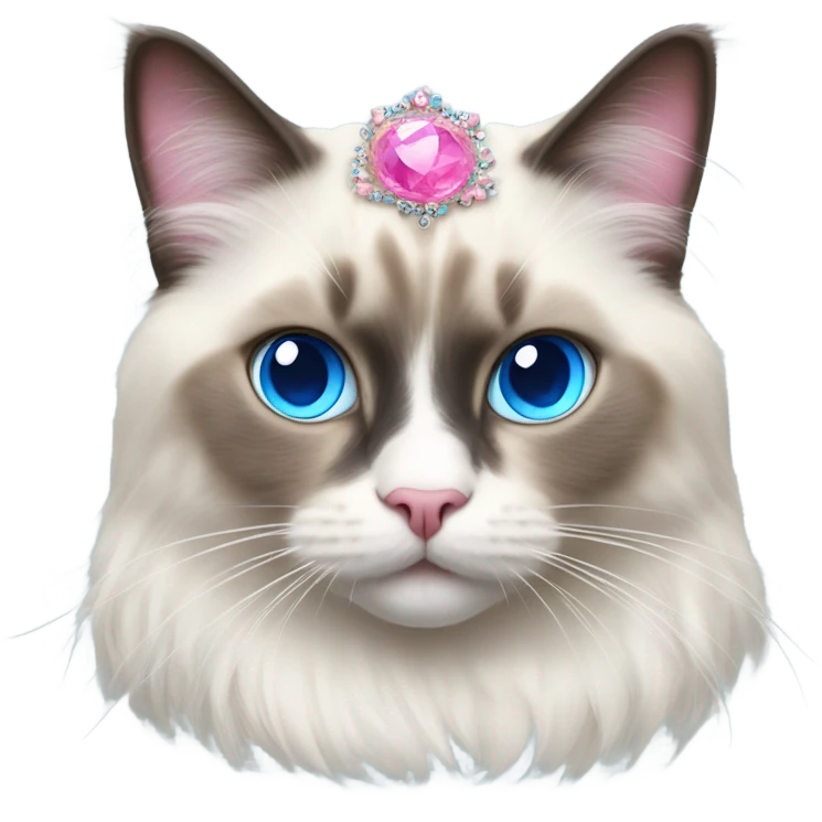 Realistic ragdoll cat with blue eyes wearing pink diadem emoji