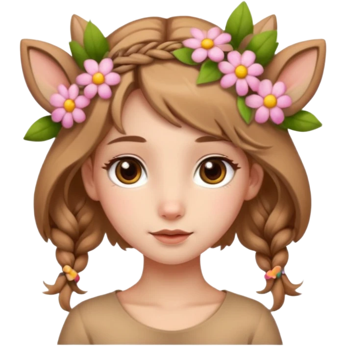Adult Cute human like fawn with flowers emoji
