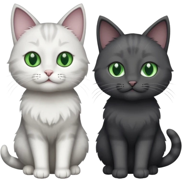 2 different coloured grey cats including one dark grey and white cat and one completely solid dark grey cat with green eyes and only white paws emoji