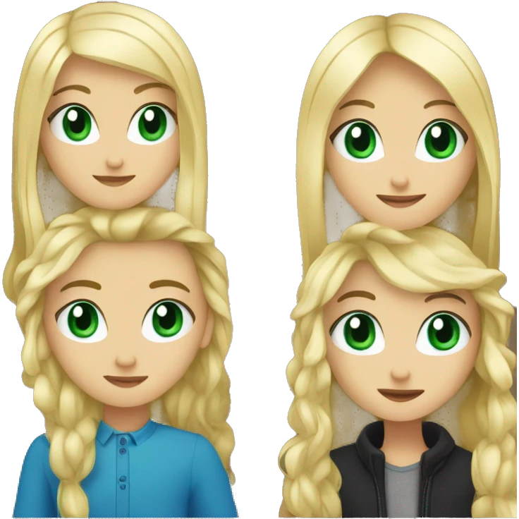 Blonde haired girl with green eyes with black haired guy with blue eyes emoji