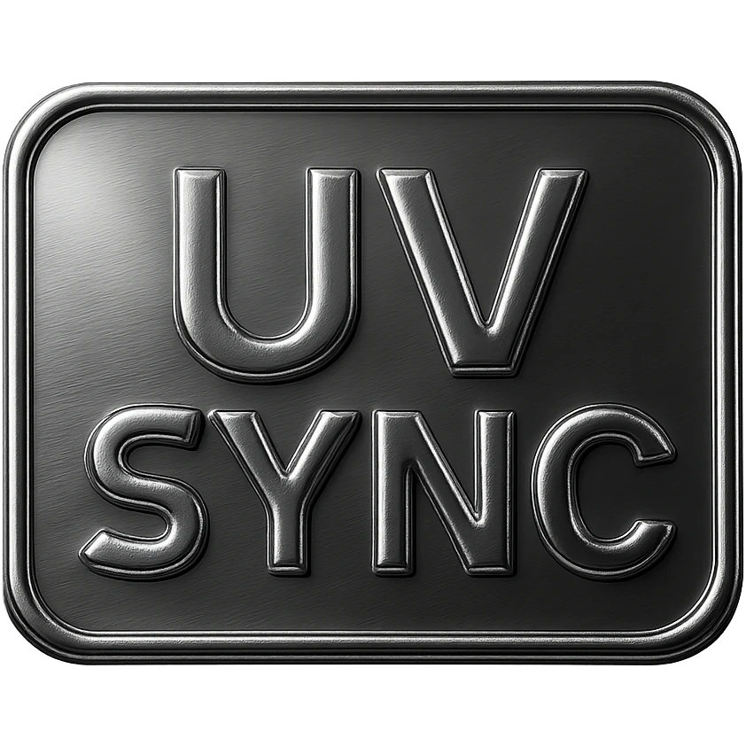 chrome style sign with 'uv sync', metallic reflective letters emoji