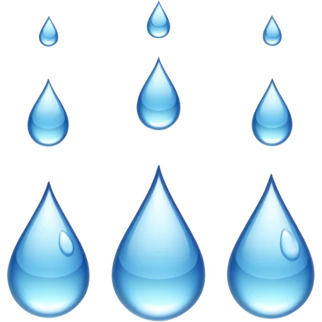 3 water droplets stack on top of each other vertically with two water droplets on the sides; 5 droplets total emoji