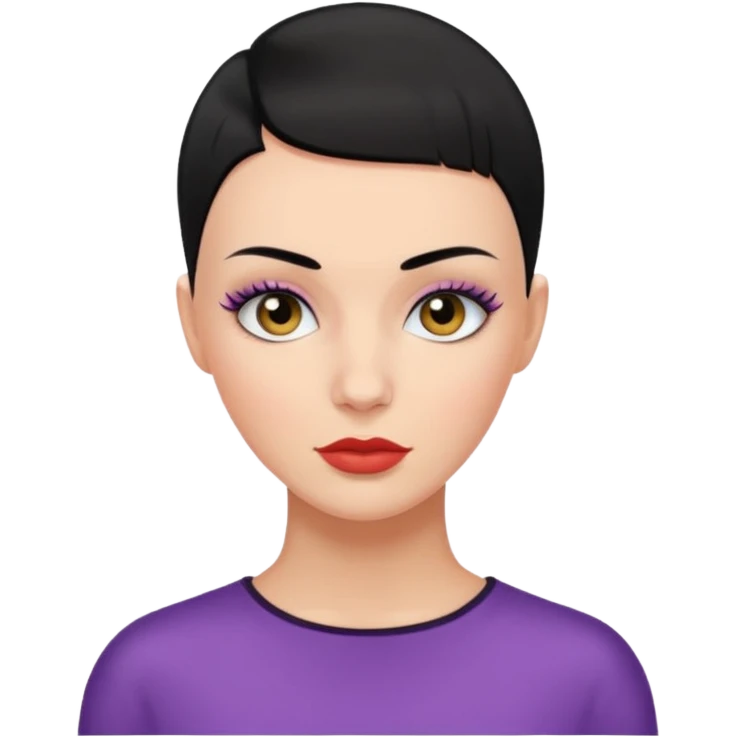 Lady with black buzz cut hair and lashes emoji