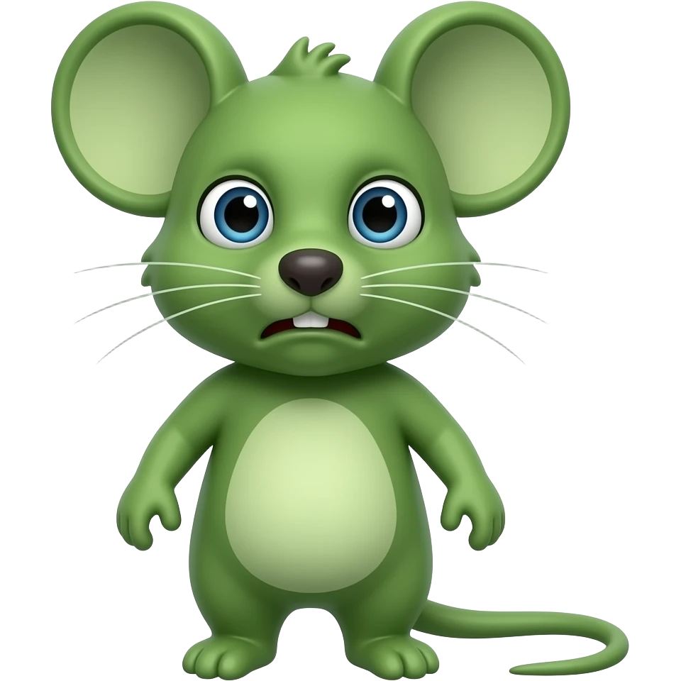 A little green mouse standing upright, with human-like arms and legs, looking at us with a disgusted expression. The mouse's body is entirely green. emoji