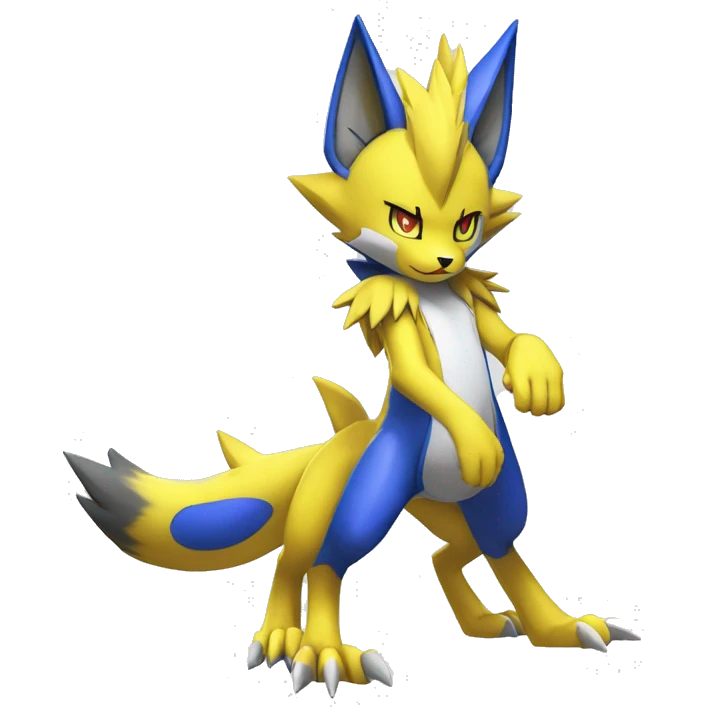 Yellow Shiny Colorful Anthro Edgy Cool Sonic-Zeraora-Renamon-Pokémon-Fakémon with shiny blue markings Full Body Detailed High Quality  emoji