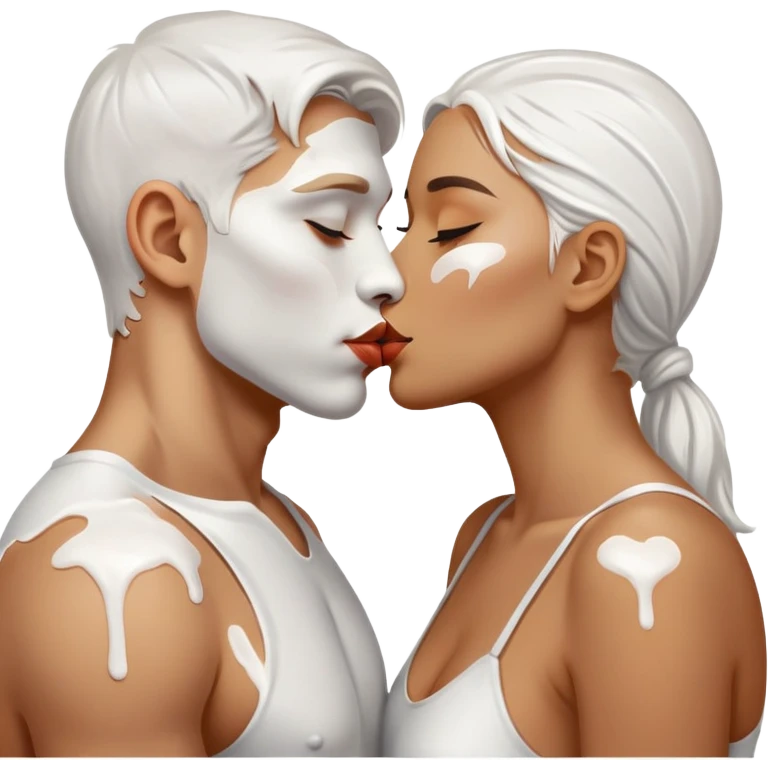 Man and woman kissing covered in white paint  emoji