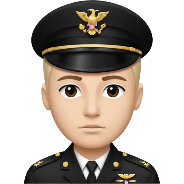 Uma pessoa, preto e branco, como se fosse as televisões de antigamente sem cor. Corte tipo militar, com duas sobrancelhas com risquinhos emoji