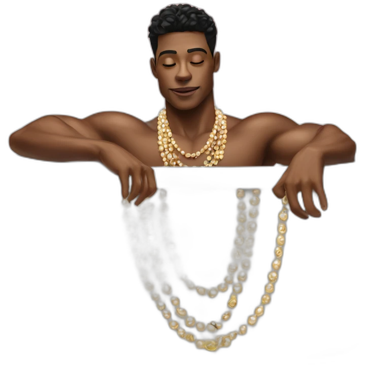 Posh-muscle-boy-pearl-necklace-in-golden-bathtub emoji