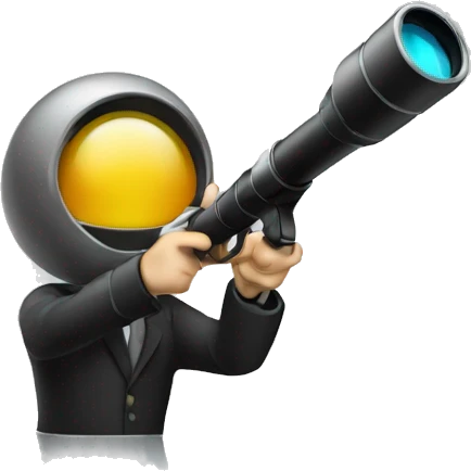 Secret agent with a spyglass reviewing multicolor lines of code emoji