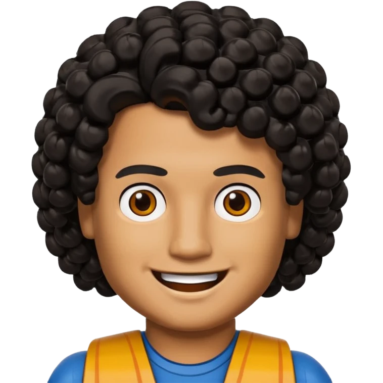 Brown boy, curly black hair, Lego head emoji