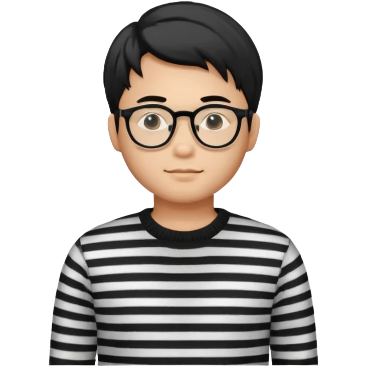 asian man with black curtains styled hair in striped sweater standing and in glasses emoji