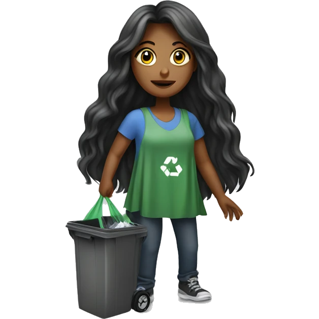 Beautiful long haired woman taking out the trash emoji