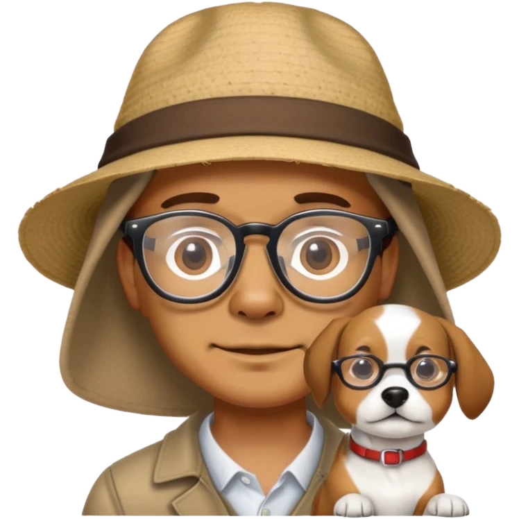 Ein man mit Brille und Hut wo ein Hund drauf ist emoji