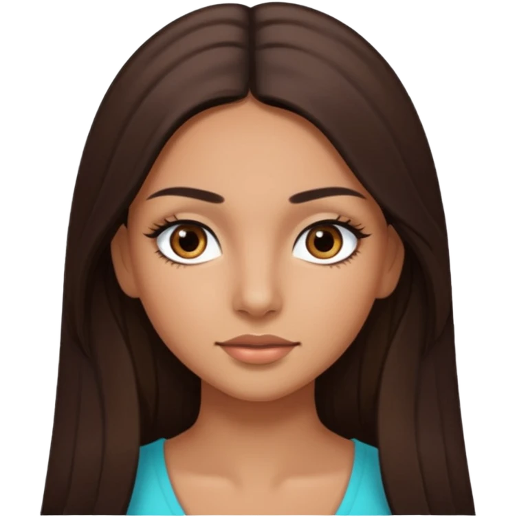 latina girl with straight long brown hair, dark dark brown eyes and lashes no bangs emoji