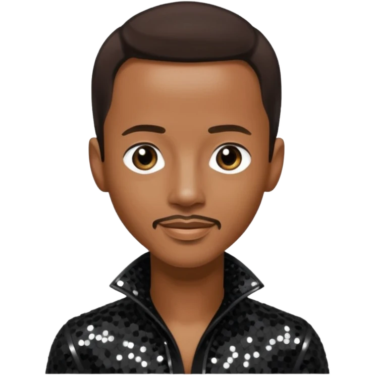 Tevin Campbell with dark brown hair, black sequin outfit emoji