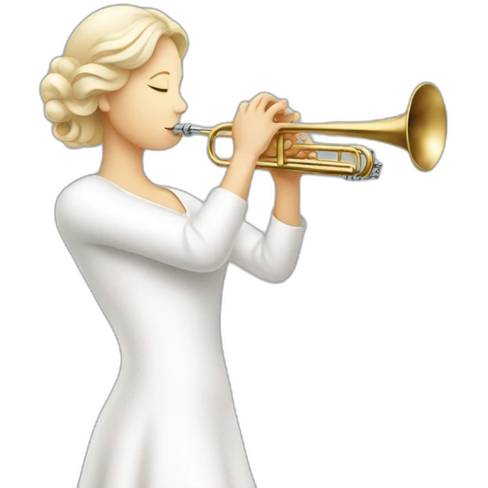A white lady playing the white trumpet emoji