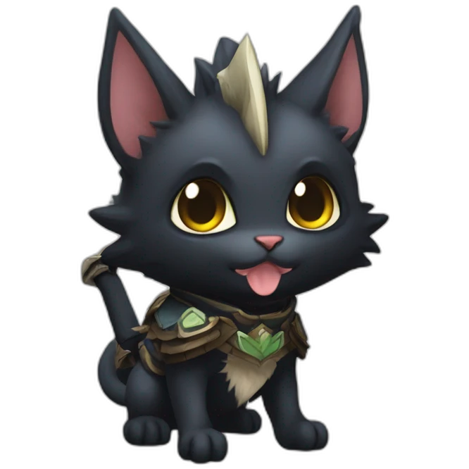 chibi monster hunter palico with black fur emoji