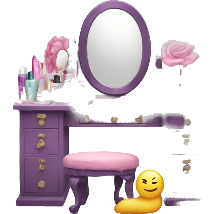 vanity with tons of girly things on it  emoji