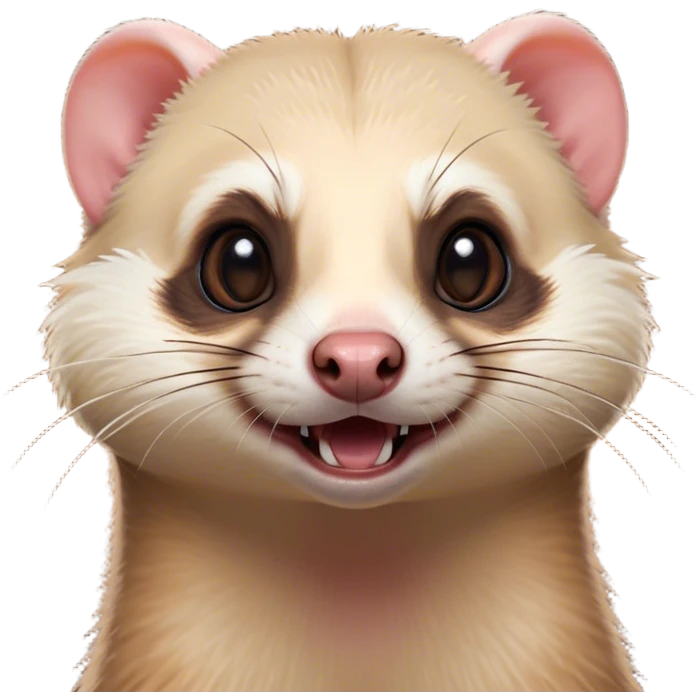 Cinematic Comical Ferret Portrait Emoji, Head tilted dramatically with an exaggeratedly shocked expression, featuring a slender, wiggly body and a distinct ferret head with a pointed snout and small ears, with wide, hilariously expressive eyes full of humorous disbelief, Simplified yet hilariously expressive features, highly detailed, glowing with a slightly sassy natural glow, high shine, dramatic yet playful, stylized with an air of quirky charm, soft glowing outline, capturing the essence of a meme-worthy ferret that looks ready to scamper into viral fame! emoji