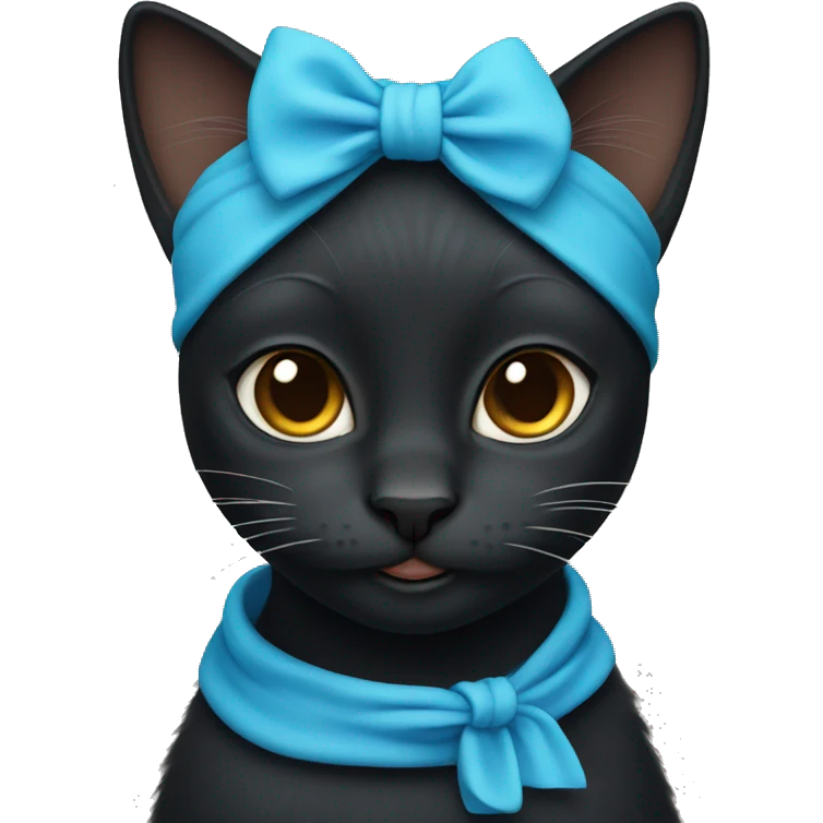 female black cat wearing blue headband emoji