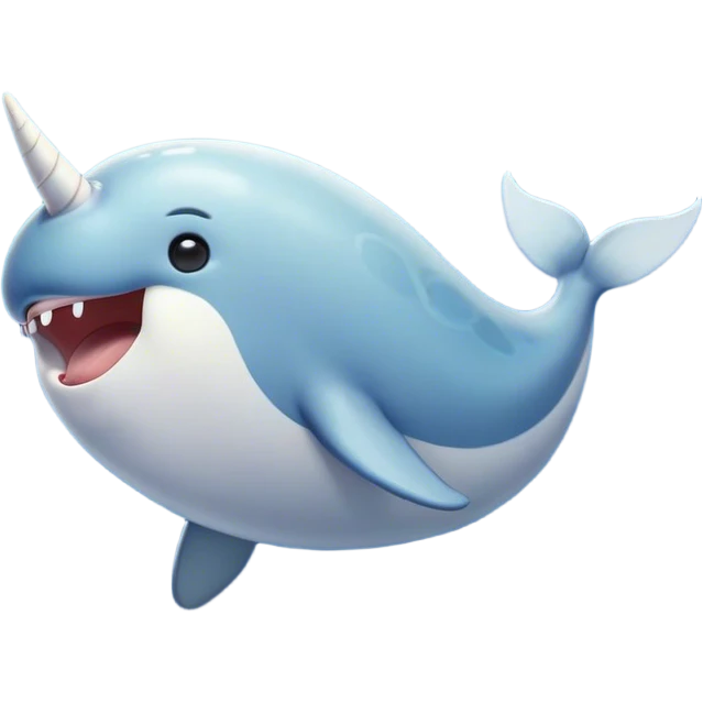 Cinematic Cute Yawning Narwhal Portrait Emoji, Head tilted slightly with a dramatic, wide-open yawn, showcasing a sleek, graceful form and a subtly curved tusk, sleepy eyes half-closed in drowsy contentment, Simplified yet irresistibly adorable features, highly detailed, glowing with a soft, cozy oceanic glow, high shine, relaxed yet expressive, stylized with a touch of whimsical charm, bright and endearing, soft glowing outline, capturing the essence of a drowsy yet affectionate sea guardian that seems ready to drift out of the screen for a nap! emoji
