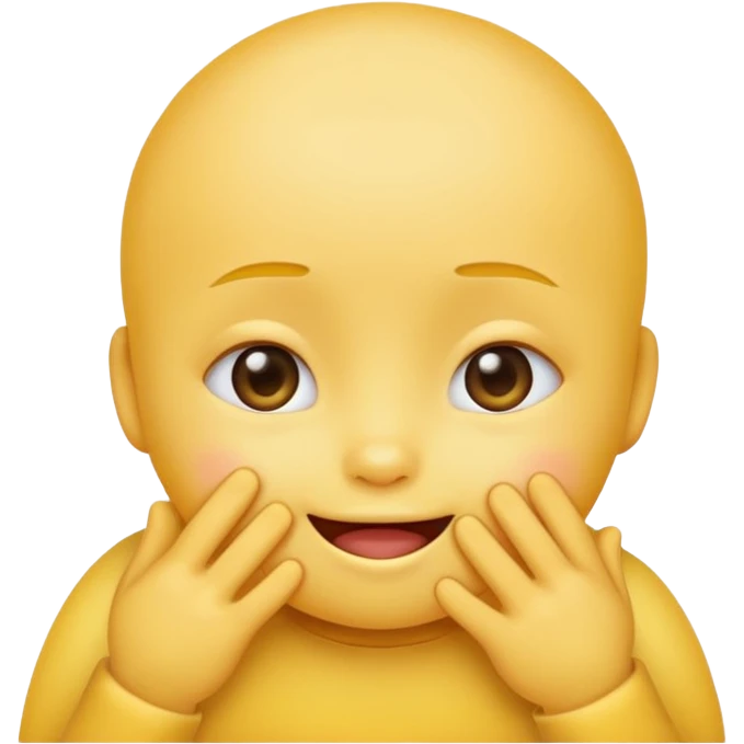 classic round yellow emoji head blushing with both hands covering face except for small baby smile mouth peeking out emoji