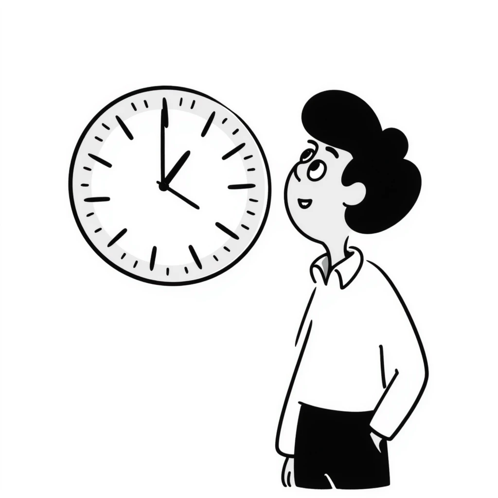 office worker looking at a clock emoji