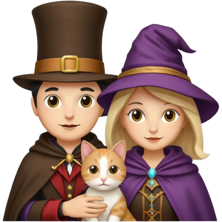 magician couple and their pet cat emoji