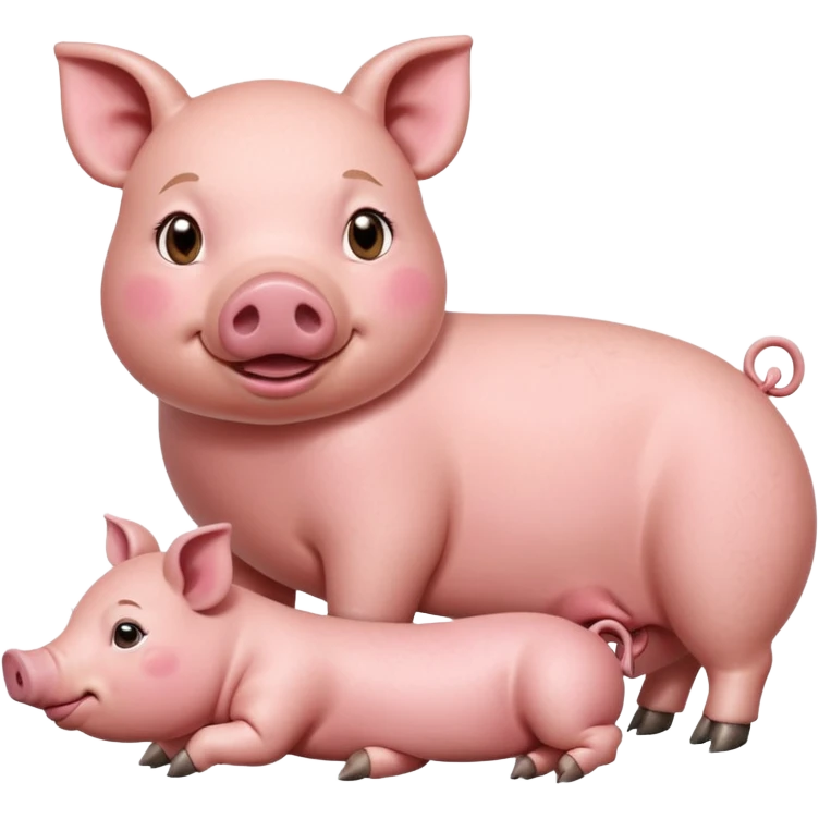 mother pig laying down while piglets nurse from its teats emoji