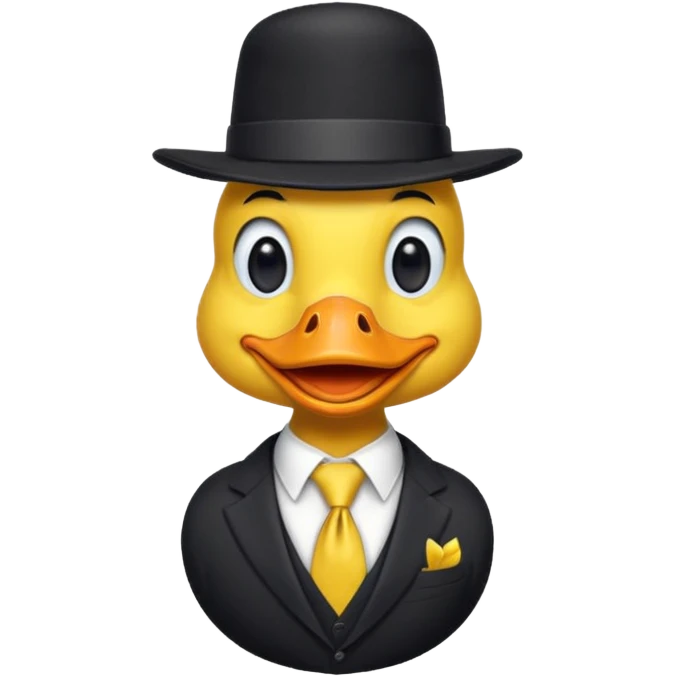 duck wearing a black tall hat and tie  emoji