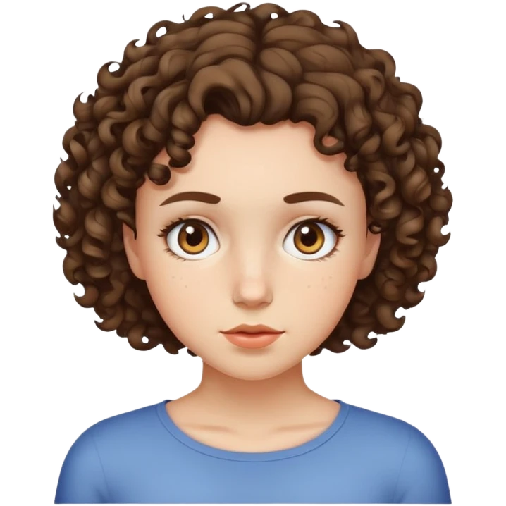 A girl with short curly hair and forehead acne  emoji