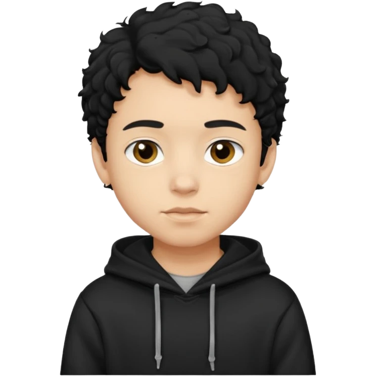 Now create boy with little bit curly dark black hair with black hoodie on and make him light skin emoji