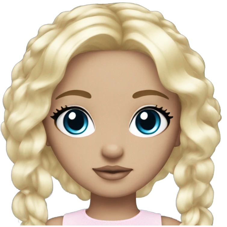 ocean blue doll eyes, blonde hair, feminine, pink, girl, angelic emoji