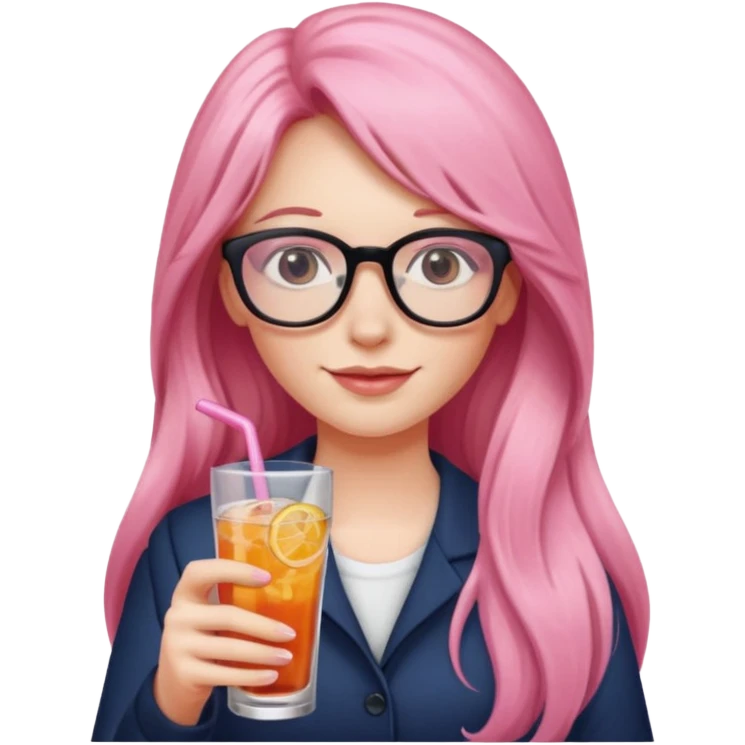 pink long haired drink holder with glasses  emoji