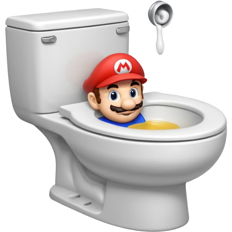 Mario's neck and head only sticking out of the middle of the bowl of a white toilet emoji