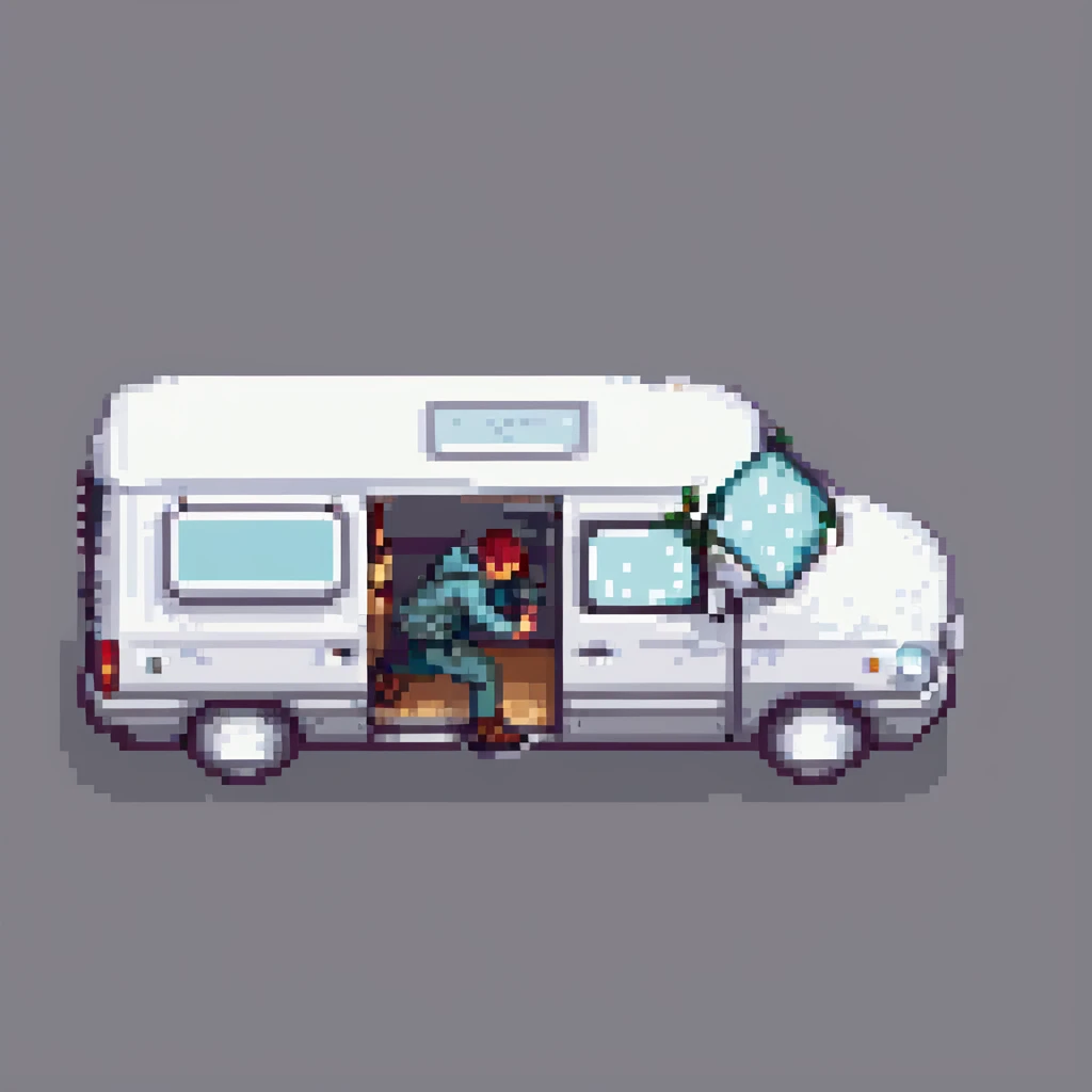 a person being pulled into a van, pixel art style, night setting emoji