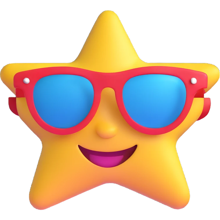 smiling face with star-shaped sunglasses, funky and bold like Bootsy Collins emoji