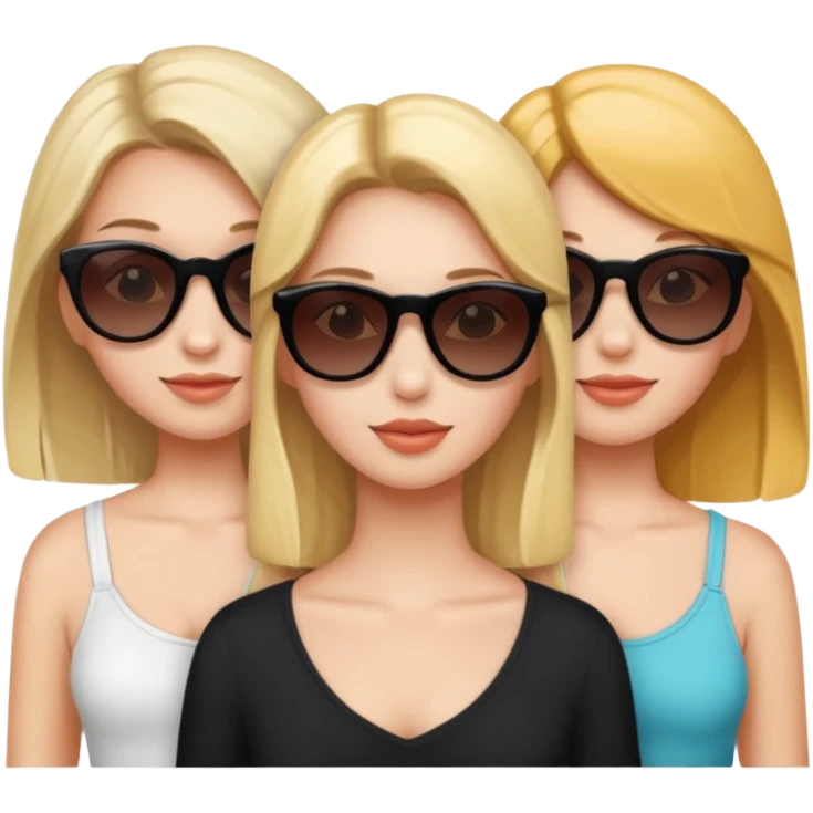 3 girls, friends, one in the middle with sunglasses  emoji