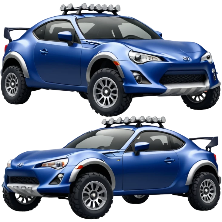 Widened roof Long wheelbase widened pearly midnight snow dark blue 2nd generation 2025 Toyota 86 off-road racer chrome nerf bars,side mounted rock sliders, and silver satin wheels  emoji