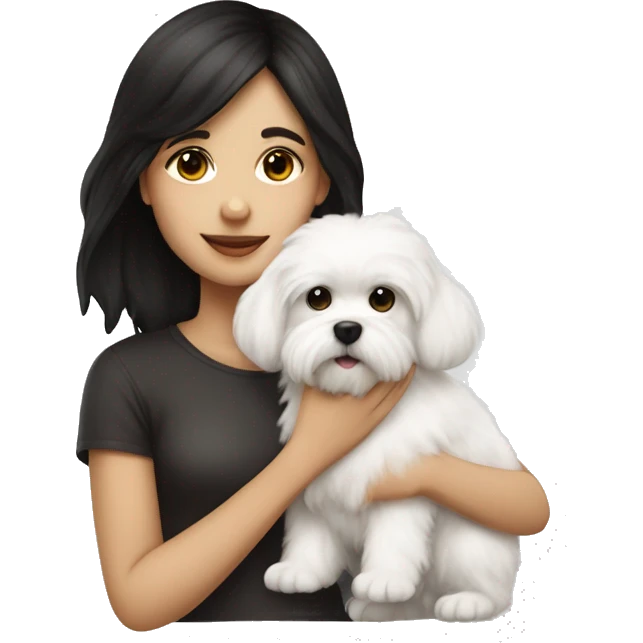 A girl with dark hair and a white fluffy maltese puppy emoji
