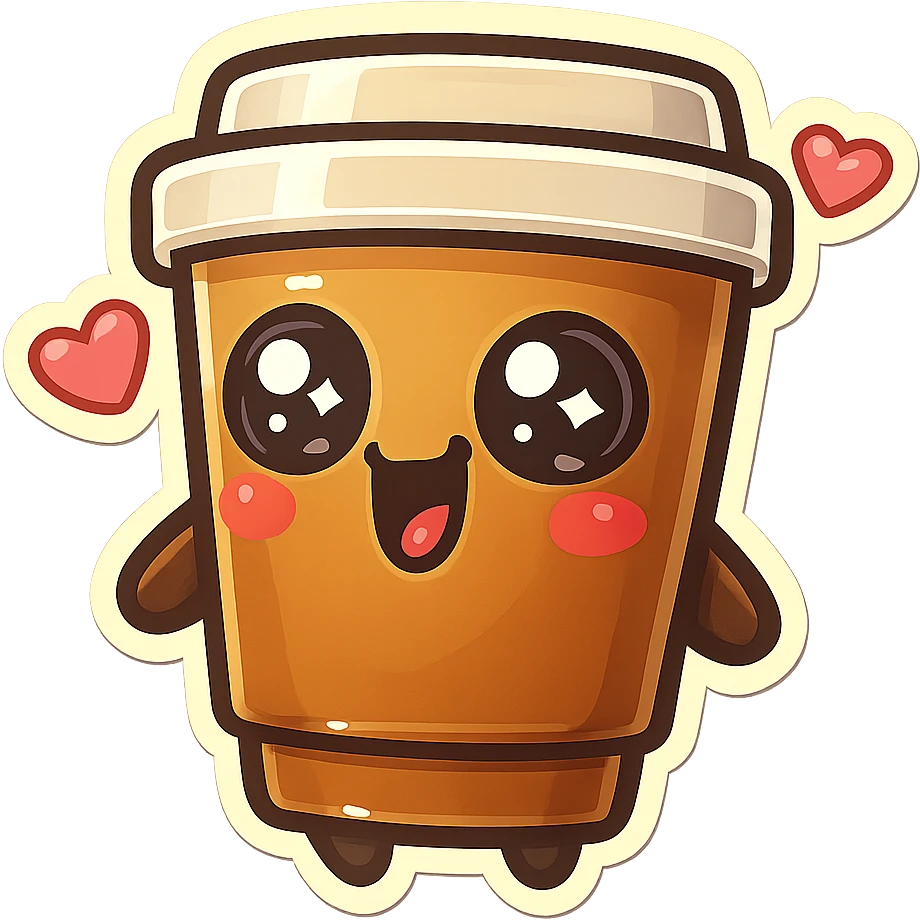 Tall coffee cup, gushing with love, dramatic emoji