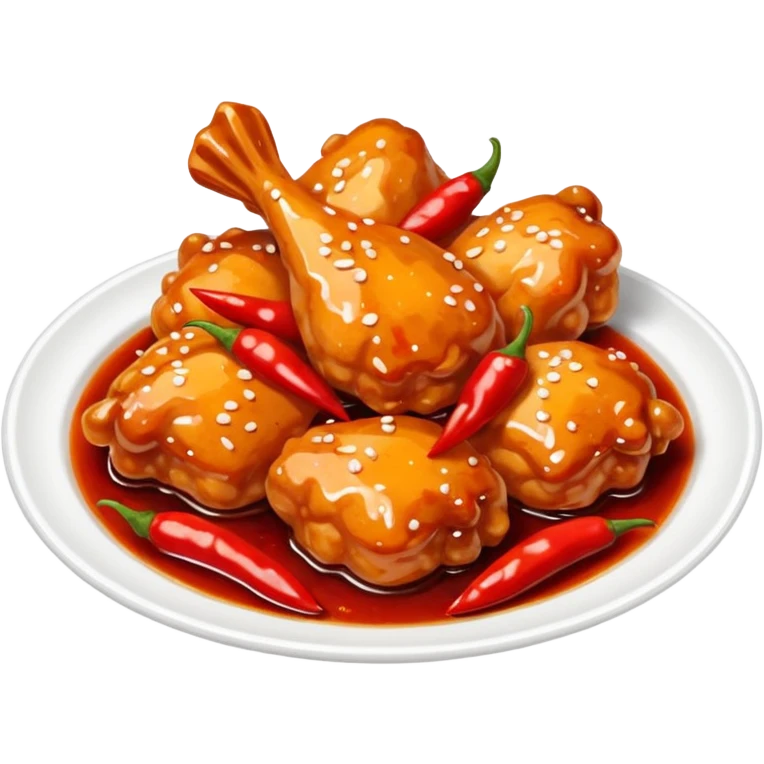 Orange chicken with spicy red peppers emoji