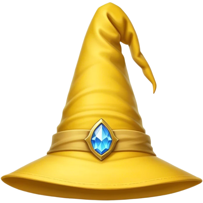 A yellow wizard hat with a classic pointed shape, slightly curved at the tip. The hat has a soft fabric texture with subtle folds, and a wide brim. The design is cartoon-style, with smooth shading, simple details, and a playful, magical look. emoji