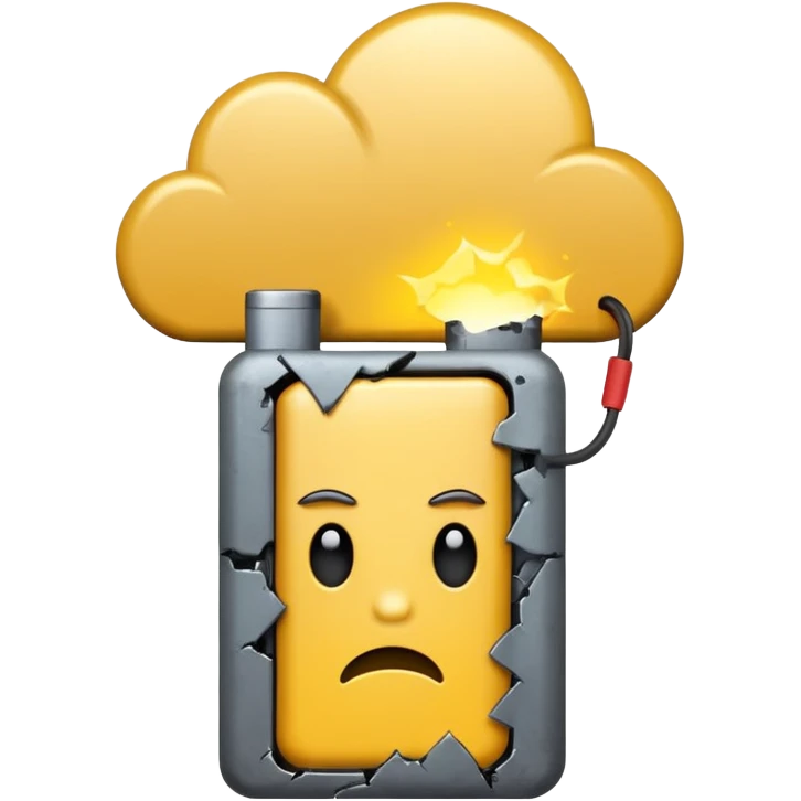 broken battery with a gray cloud above it deppression
 emoji